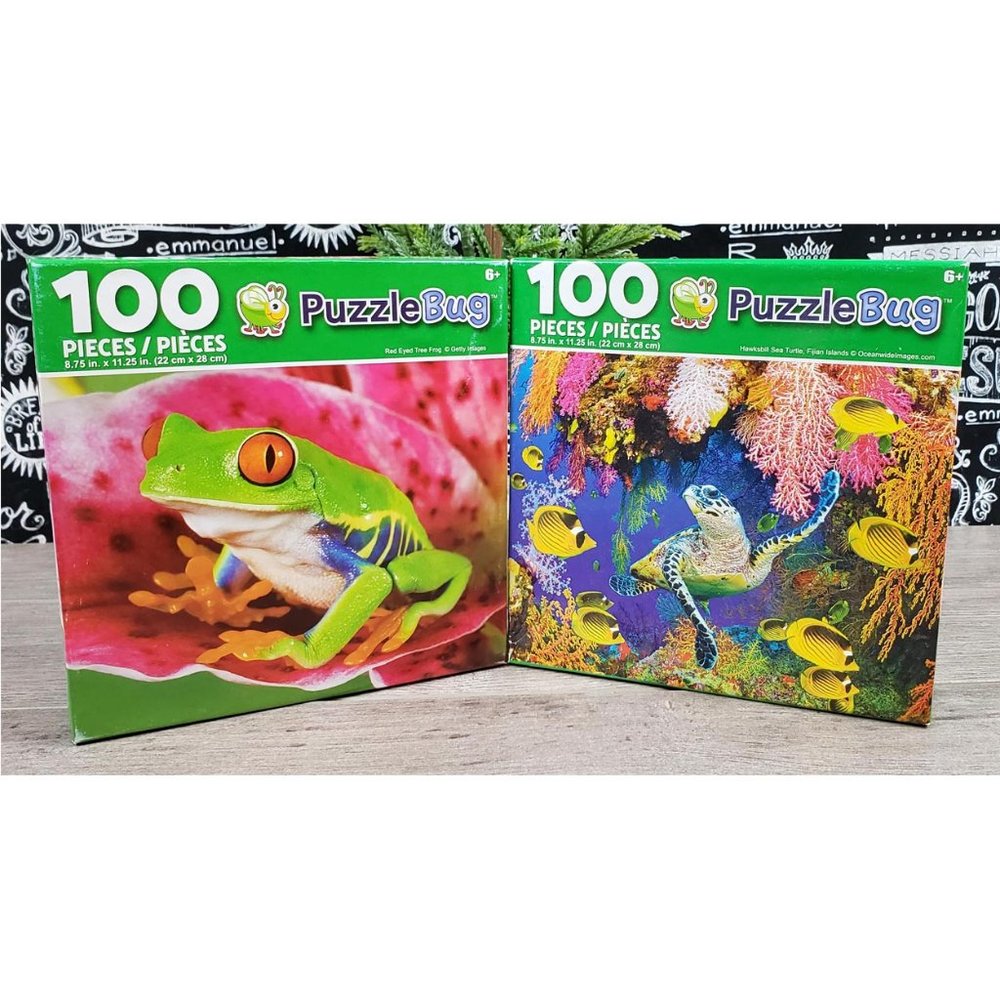 2 Puzzle Bug 100 Piece Puzzles NWT Frogs Sea Turtle Ocean Life Fish🦋